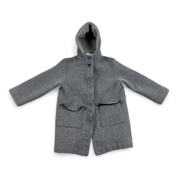 Eddie Bauer Wool Coat Womens MEDIUM Gray Trench Hooded Pockets Spare Button - Picture 1 of 9